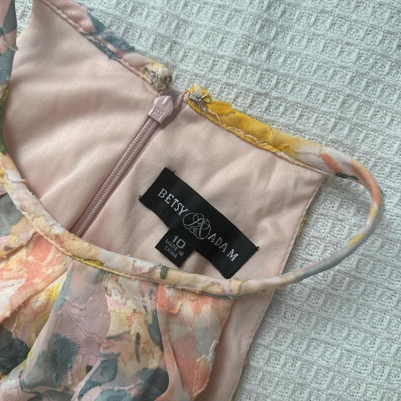 BETSEY & ADAM long halter wrap Pink and yellow floral dress - Picture 5 of 6